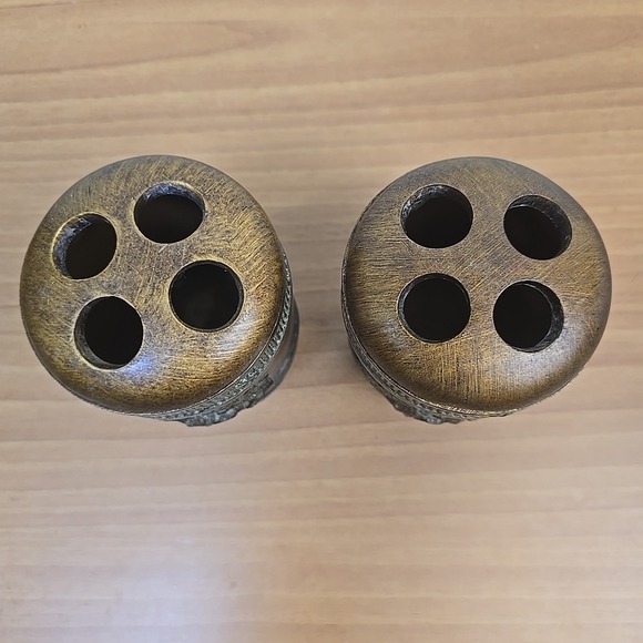 Carved Wood Toothbrush Holder Beach Tiki Palm Trees Elephants Trunks Up Set of 2 - Picture 3 of 7